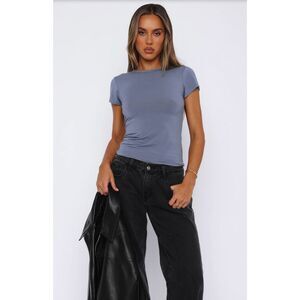 White Fox Too Blessed Tee in Steel NWT